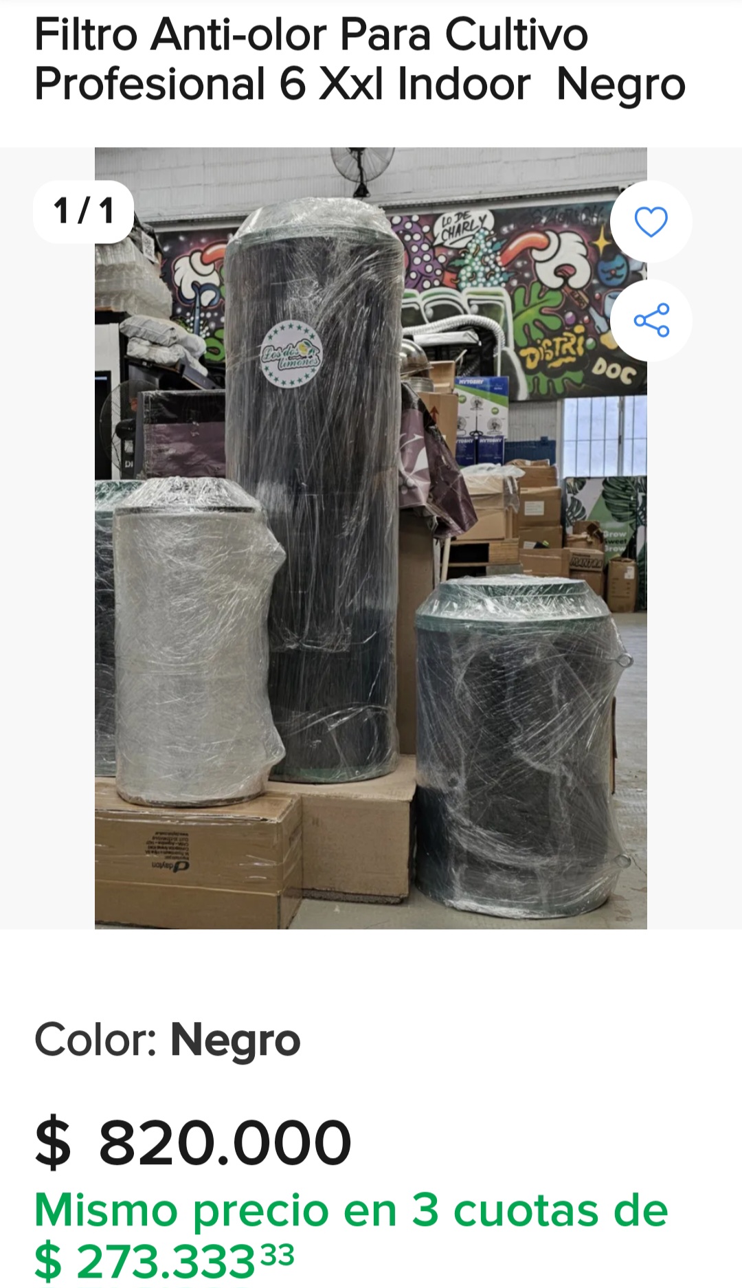 Filtro para eliminar olores 6 pulgadas xxl